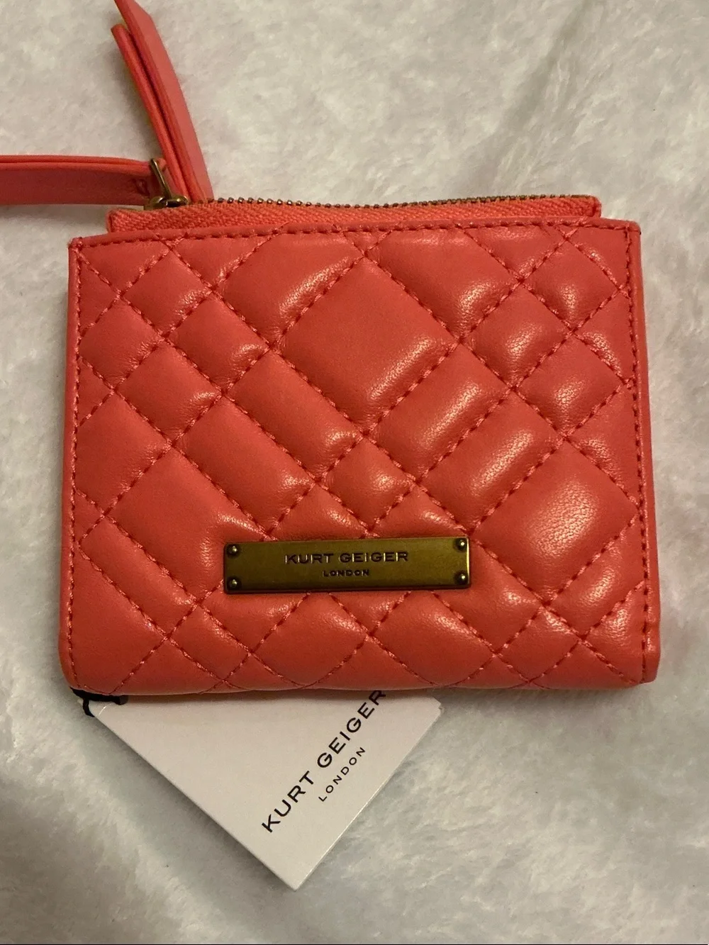 Kurt Geiger Genuine Leather Coral Quilted Zip Wallet/Card Holder